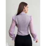 Modely Patchwork Fabric Button Front Long Sleeve Shirt