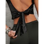 Haute Back Tie Rhinestone Embellished Party Blouse