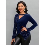 Lady Women s Sequin Embellished Criss Cross Long Sleeve T Shirt