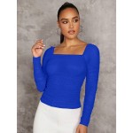 BAE Women s Square Neck Pleated Long Sleeve T Shirt