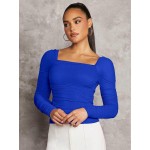 BAE Women s Square Neck Pleated Long Sleeve T Shirt