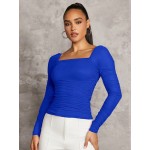 BAE Women s Square Neck Pleated Long Sleeve T Shirt