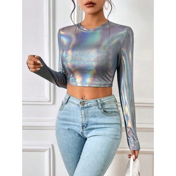 Essnce Holographic Crop Tee