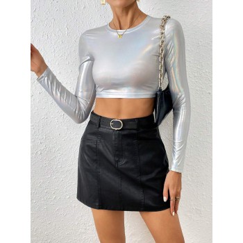 Essnce Long Sleeved Holographic Crop Top