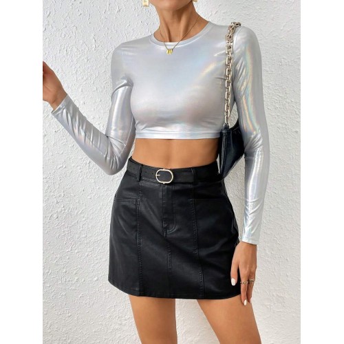 Essnce Long Sleeved Holographic Crop Top