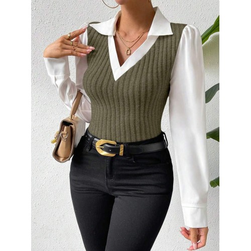 Essnce Two Tone Puff Sleeve 2 In 1 Top