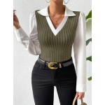 Essnce Two Tone Puff Sleeve 2 In 1 Top