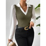 Essnce Two Tone Puff Sleeve 2 In 1 Top