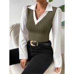 Essnce Two Tone Puff Sleeve 2 In 1 Top