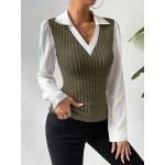 Essnce Two Tone Puff Sleeve 2 In 1 Top