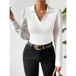 Essnce Fitted Sexy Faux 2pcs V Neck Color Block Blouse For Ladies