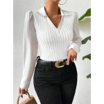 Essnce Fitted Sexy Faux 2pcs V Neck Color Block Blouse For Ladies