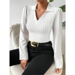 Essnce Fitted Sexy Faux 2pcs V Neck Color Block Blouse For Ladies