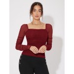 Mesh Panel Ruched Glitter Top