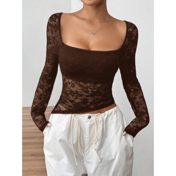 Women Lace Collar Long Sleeve Fitted Fashionable Blouse For Spring And Summer