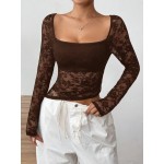 Women Lace Collar Long Sleeve Fitted Fashionable Blouse For Spring And Summer