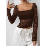 Women Lace Collar Long Sleeve Fitted Fashionable Blouse For Spring And Summer