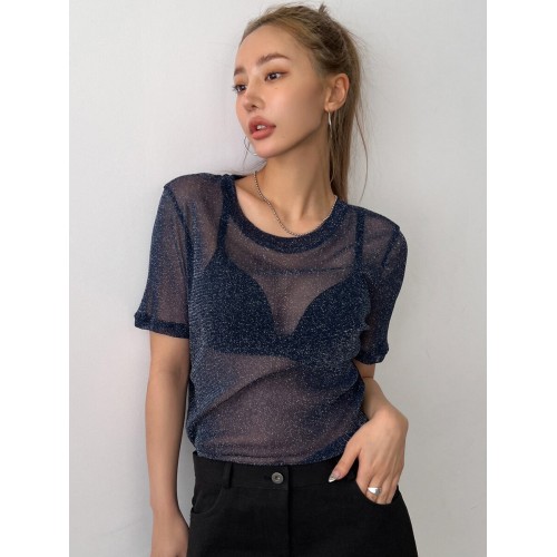 Solid Sheer Mesh Top Without Bra